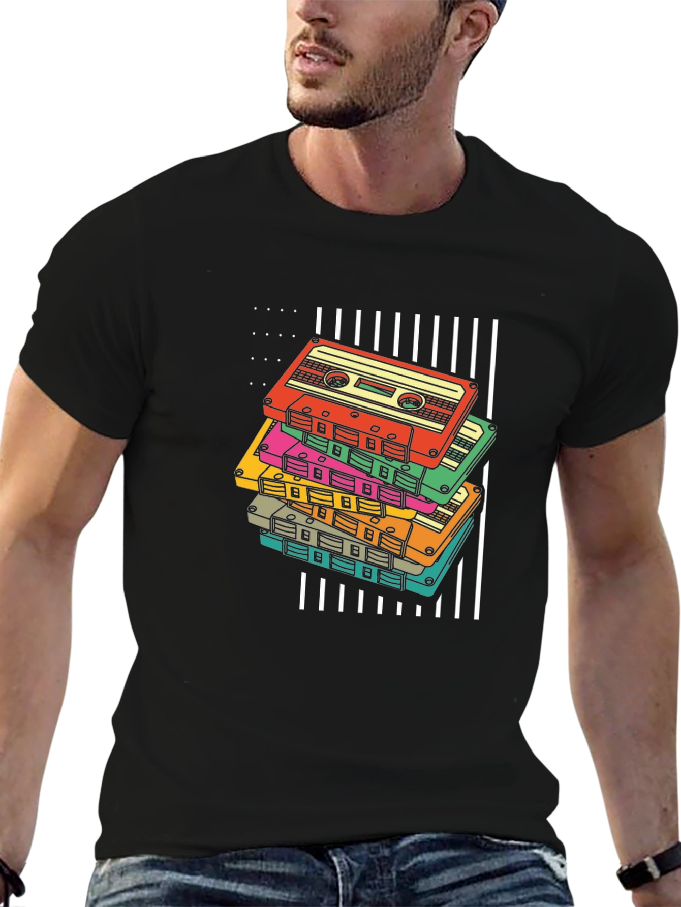 Retro Cassette Tape Stack Graphic Tee