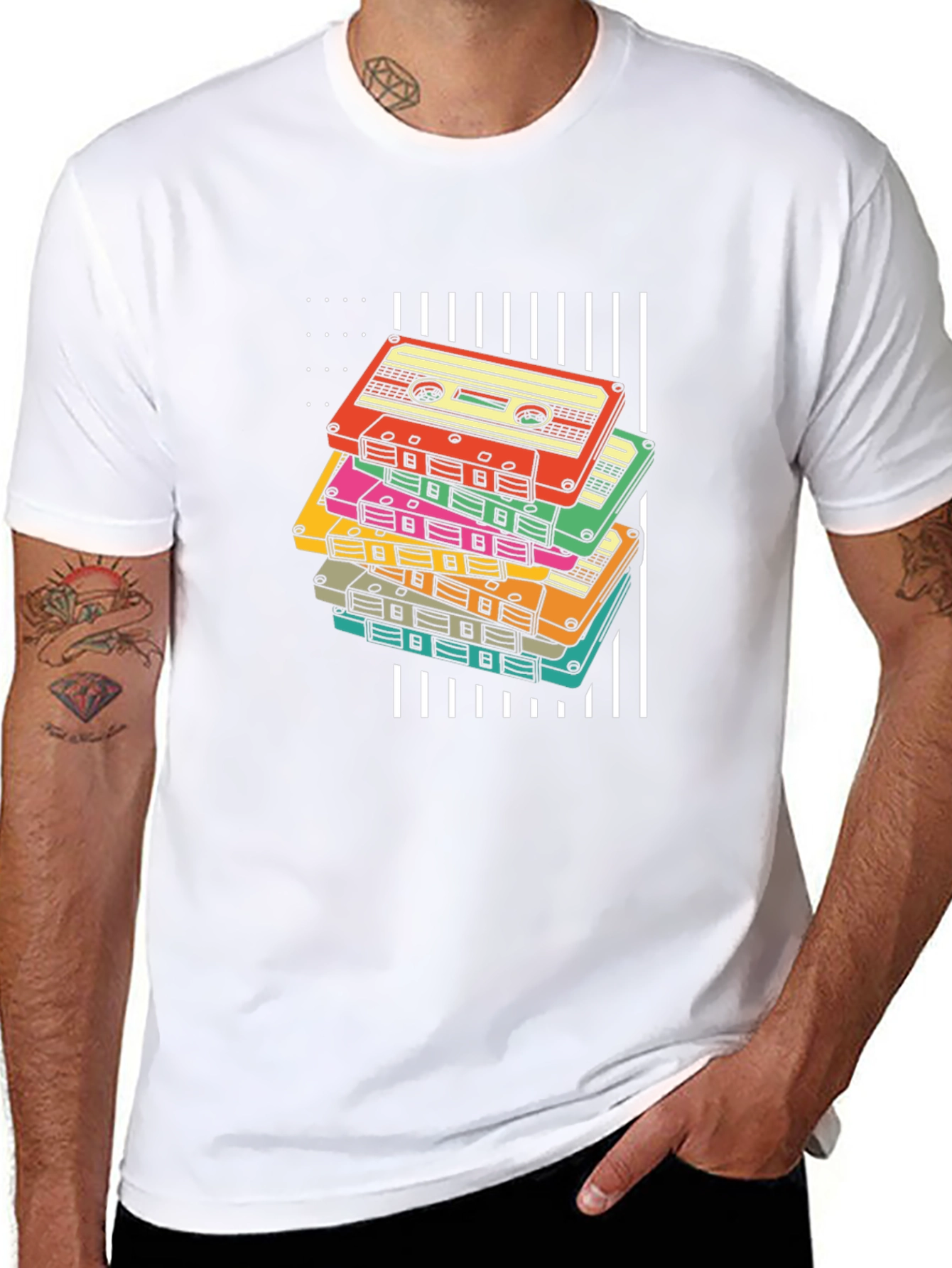 Retro Cassette Tape Stack Graphic Tee