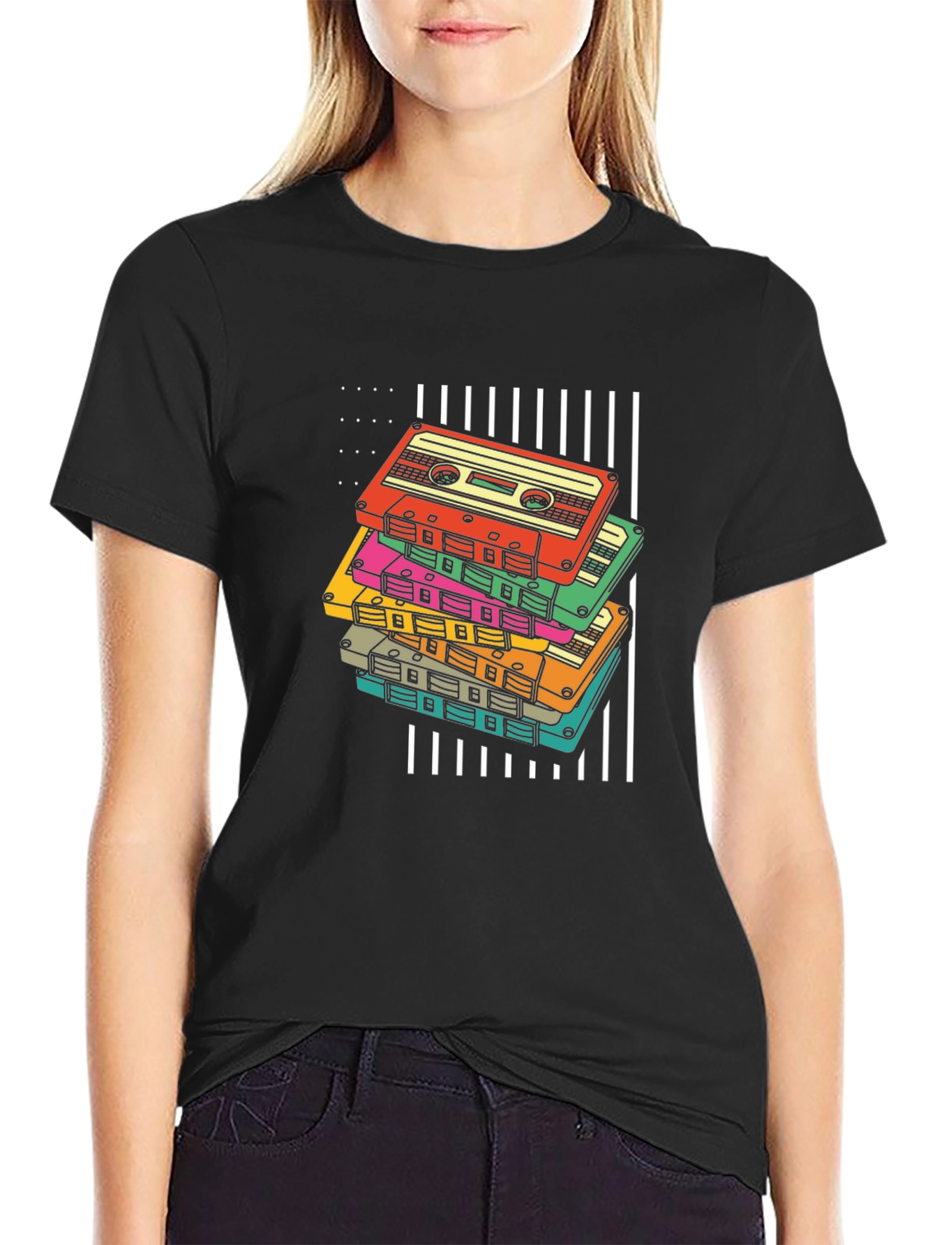 Retro Cassette Tape Stack Graphic Tee
