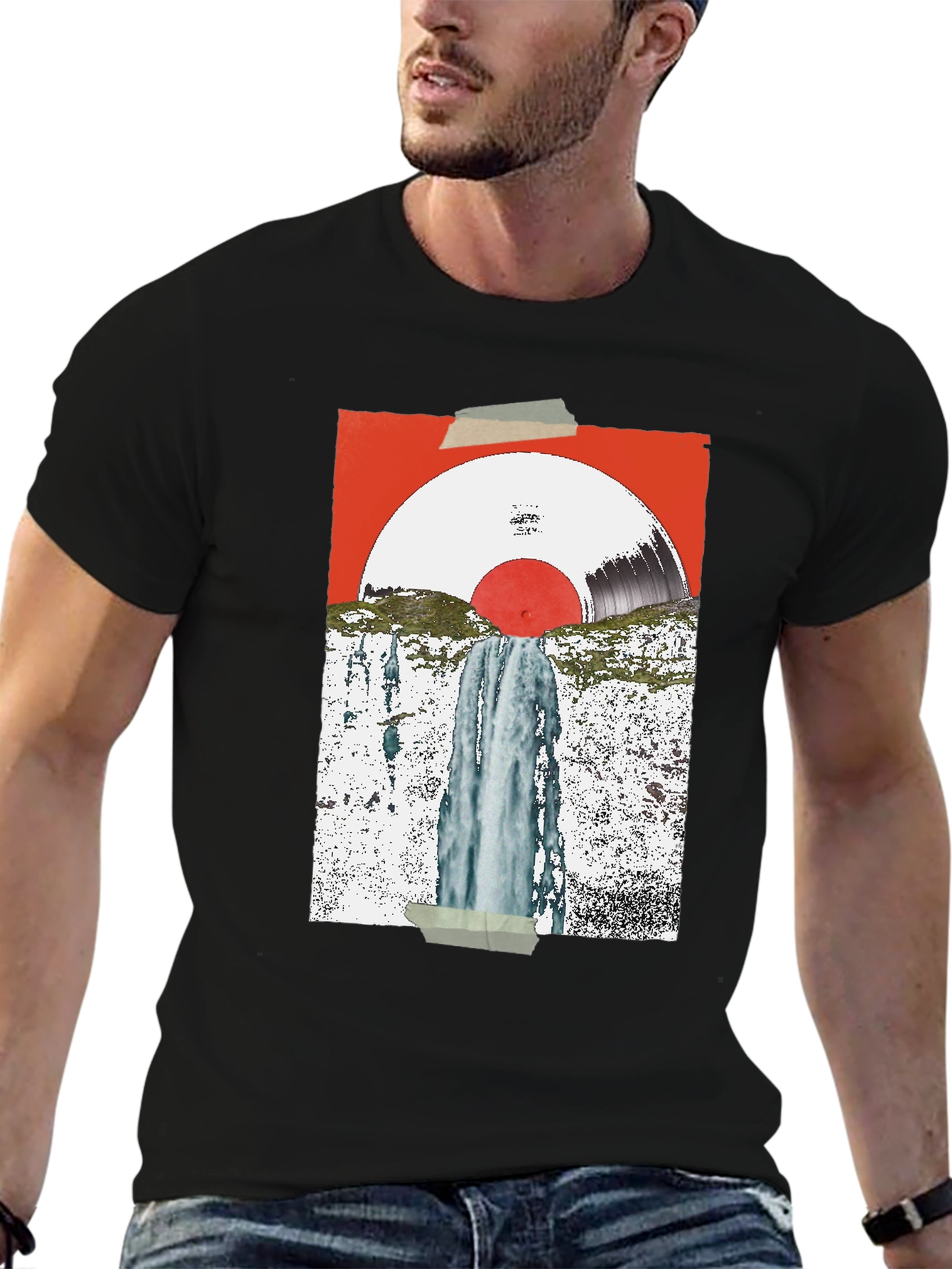 Abstract Vinyl Record Waterfall Graphic Tee