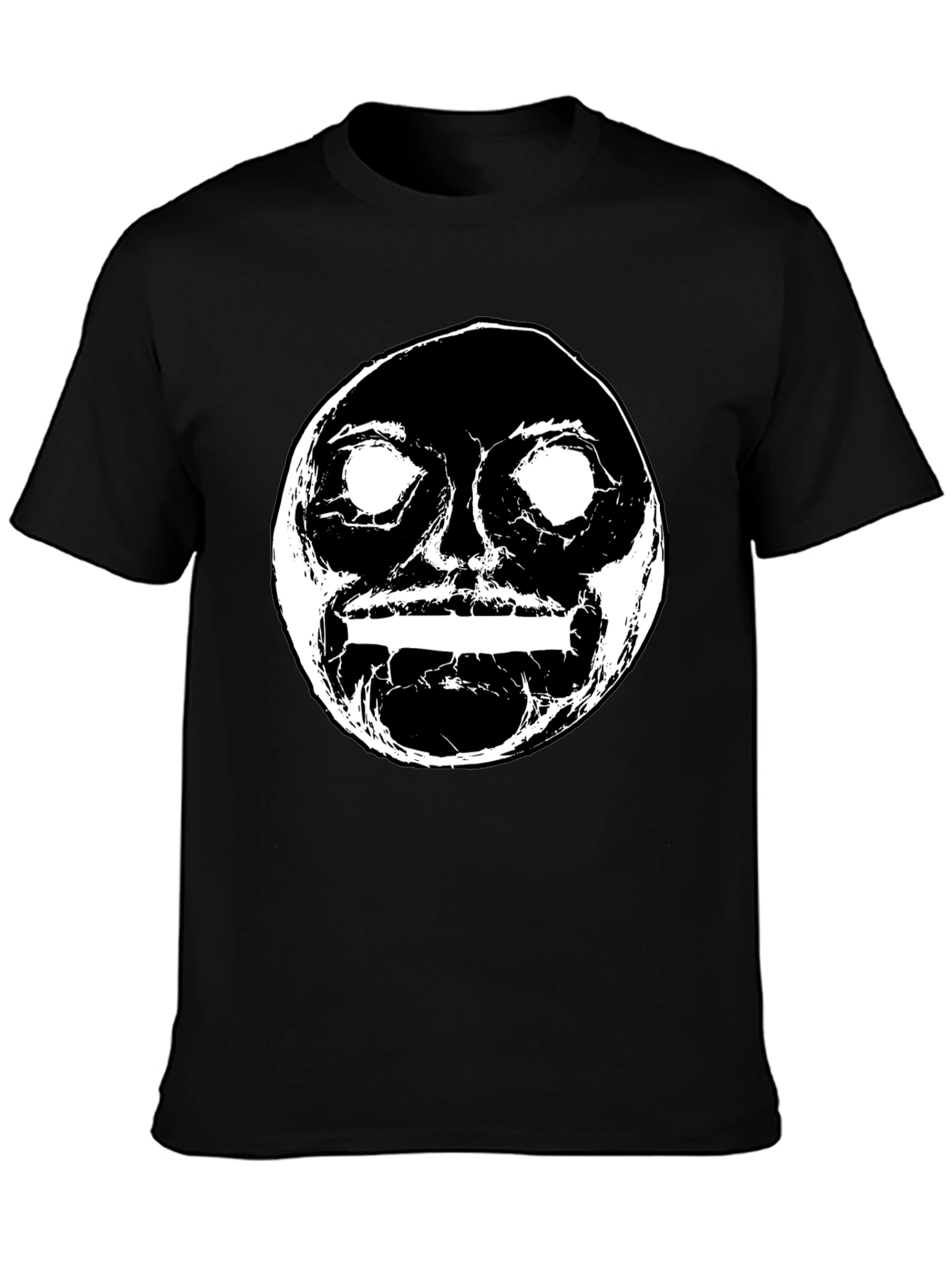 Abstract Face Graphic Black Crewneck T-Shirt
