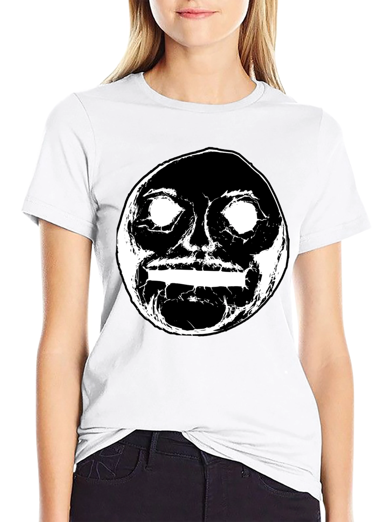 Abstract Face Graphic Black Crewneck T-Shirt