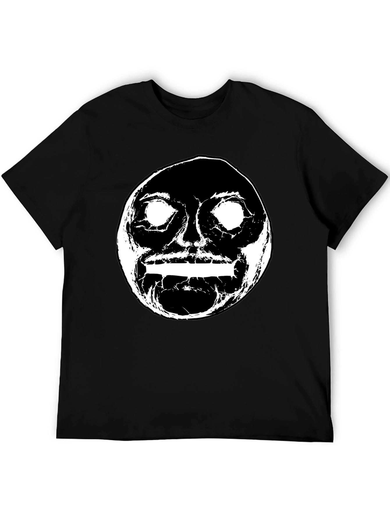 Abstract Face Graphic Black Crewneck T-Shirt