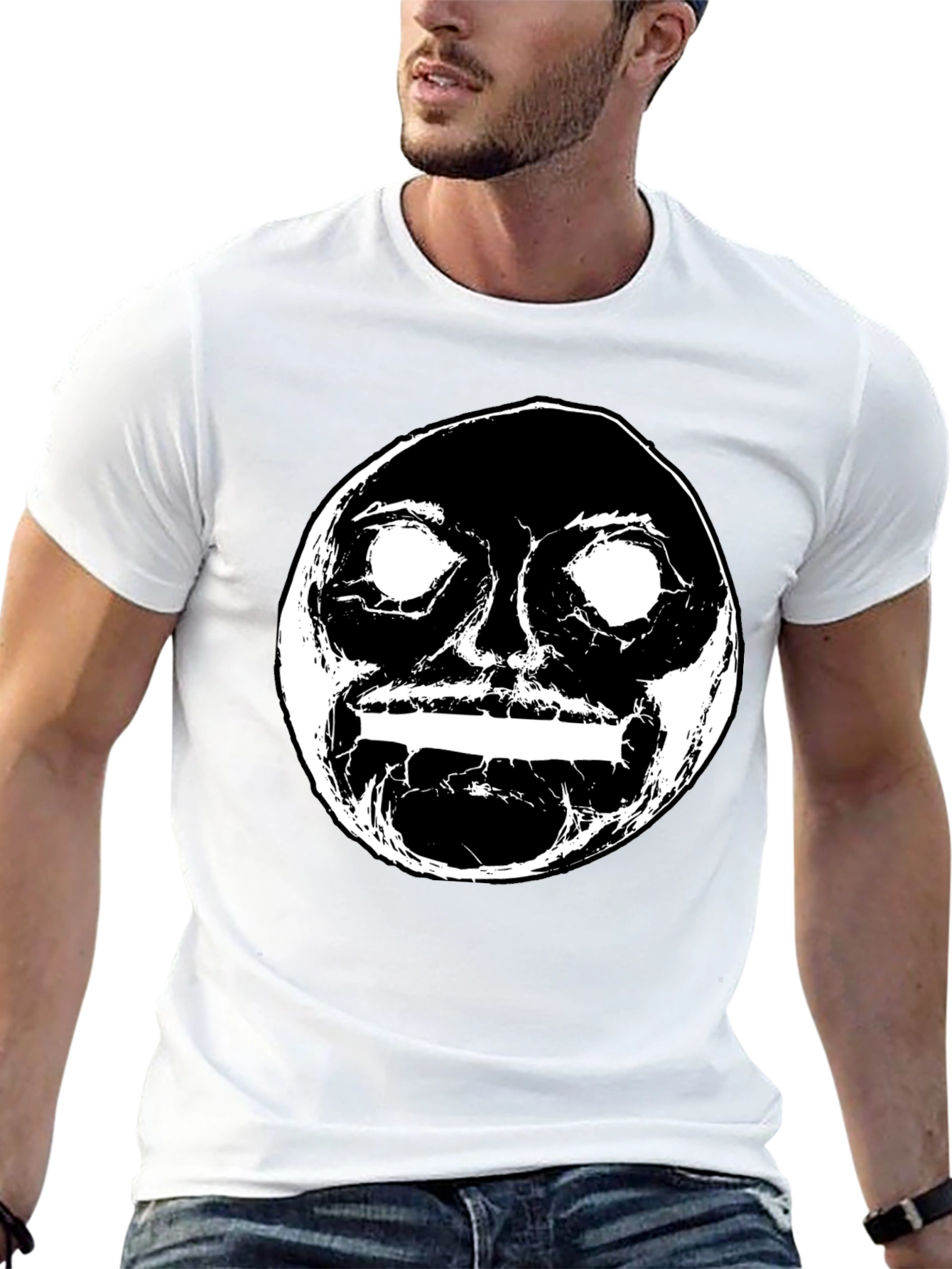 Abstract Face Graphic Black Crewneck T-Shirt