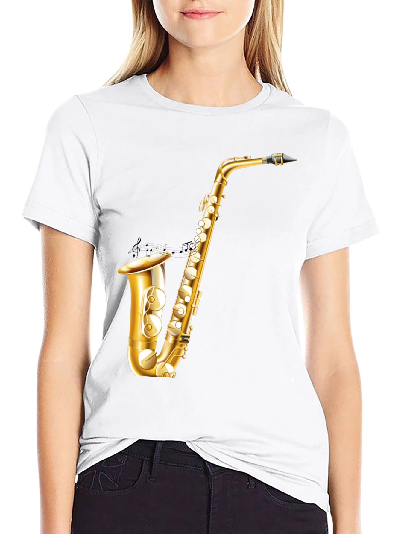 Saxophone Graphic Tee - Musician Style Black T-Shirt