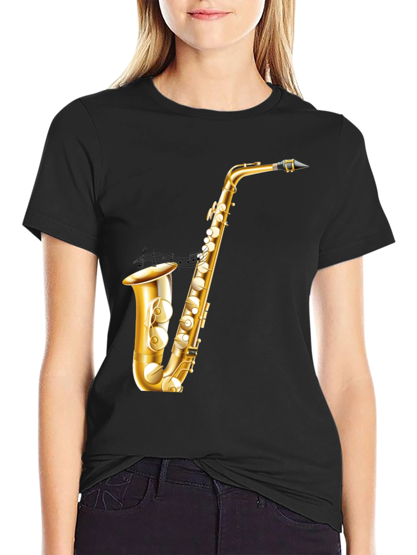 Saxophone Graphic Tee - Musician Style Black T-Shirt