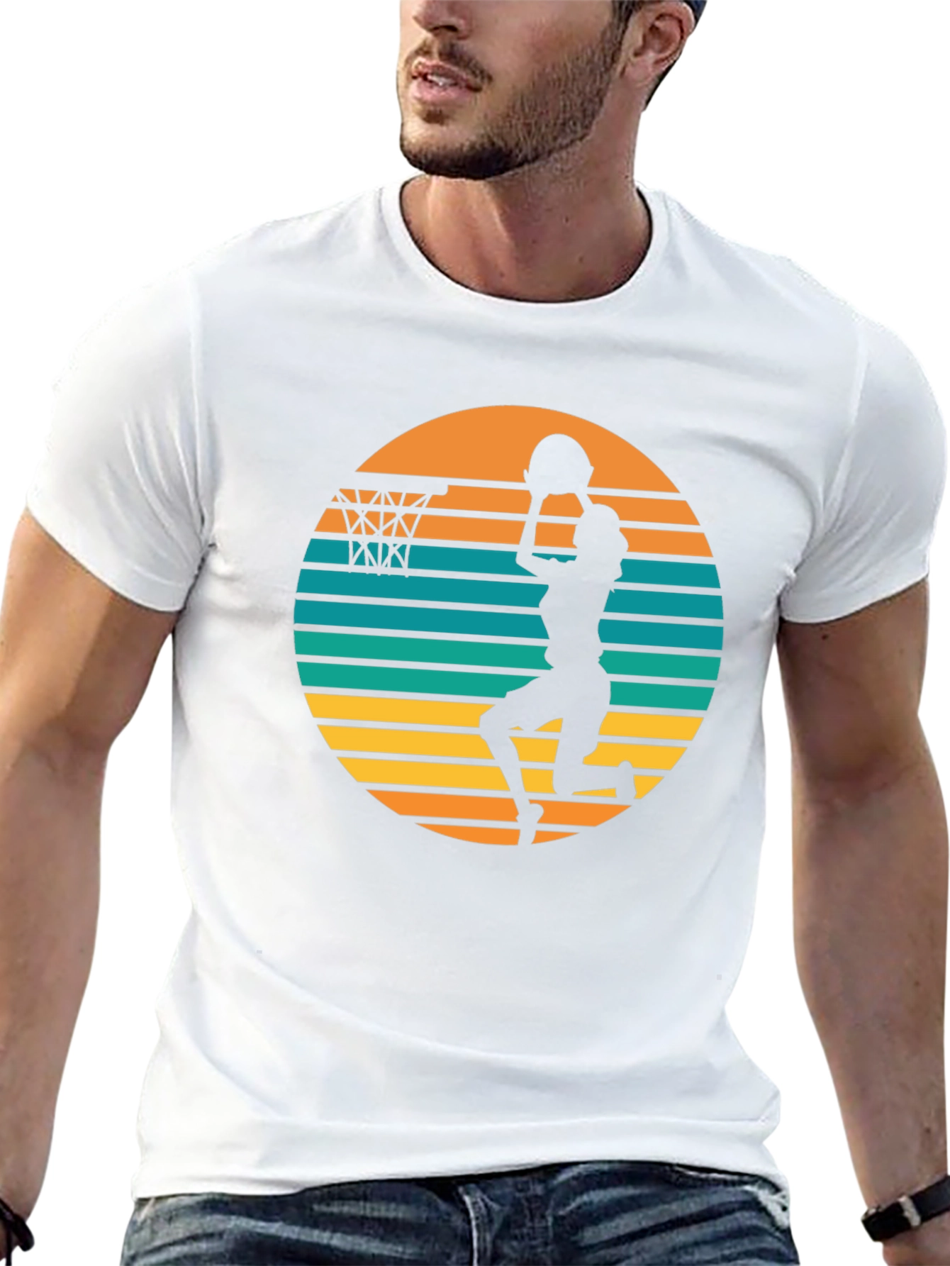 Retro Sunset Basketball T-Shirt