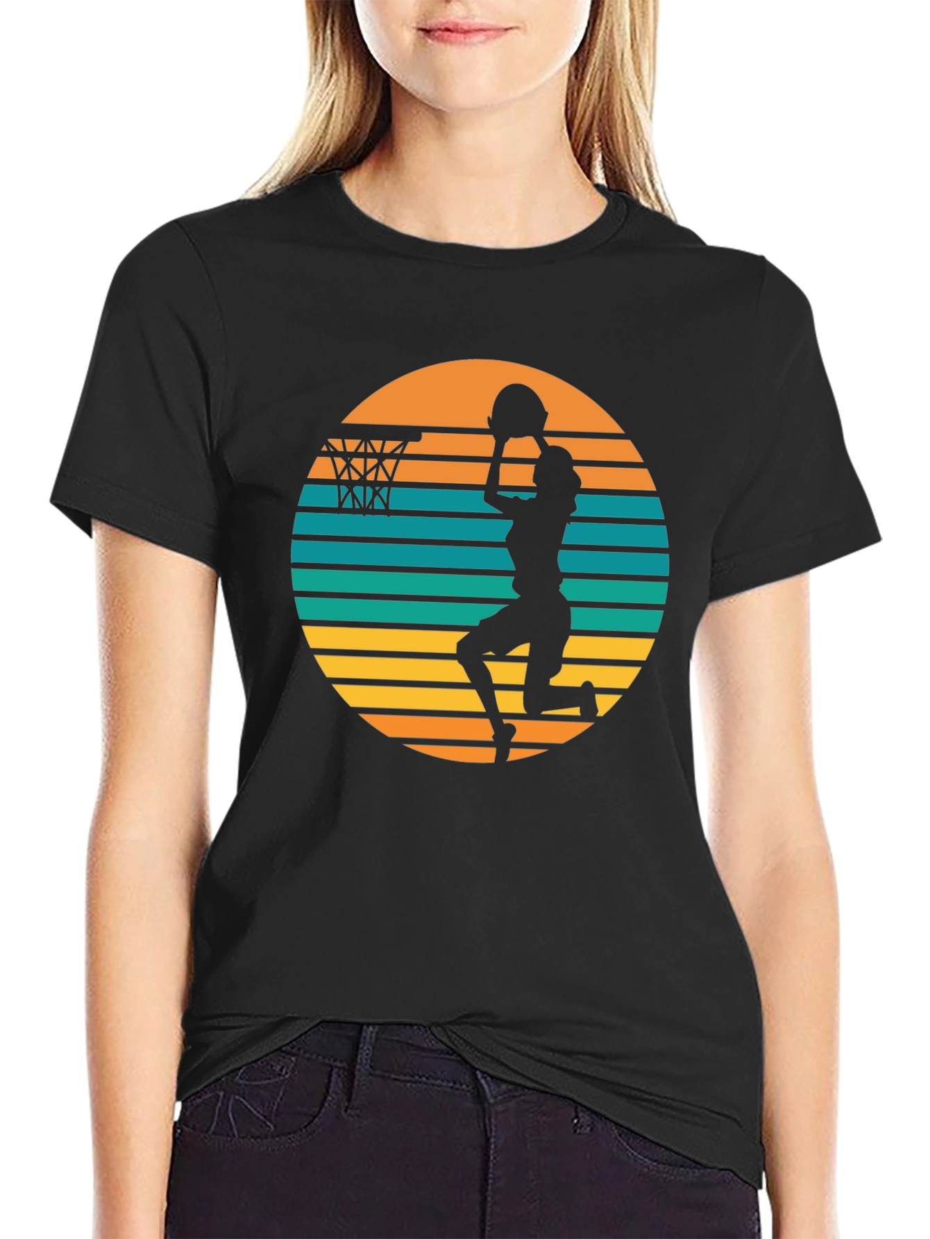Retro Sunset Basketball T-Shirt