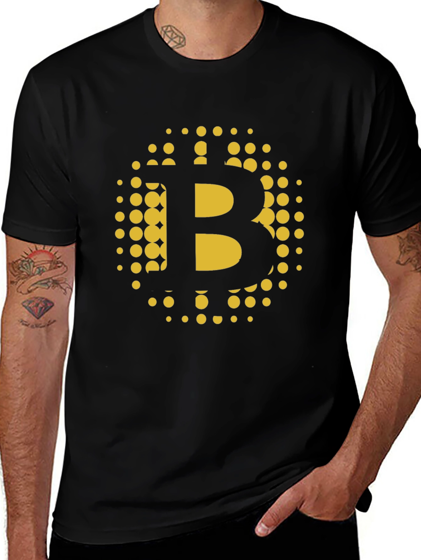 Bitcoin B Gold Dot Graphic Black T-Shirt