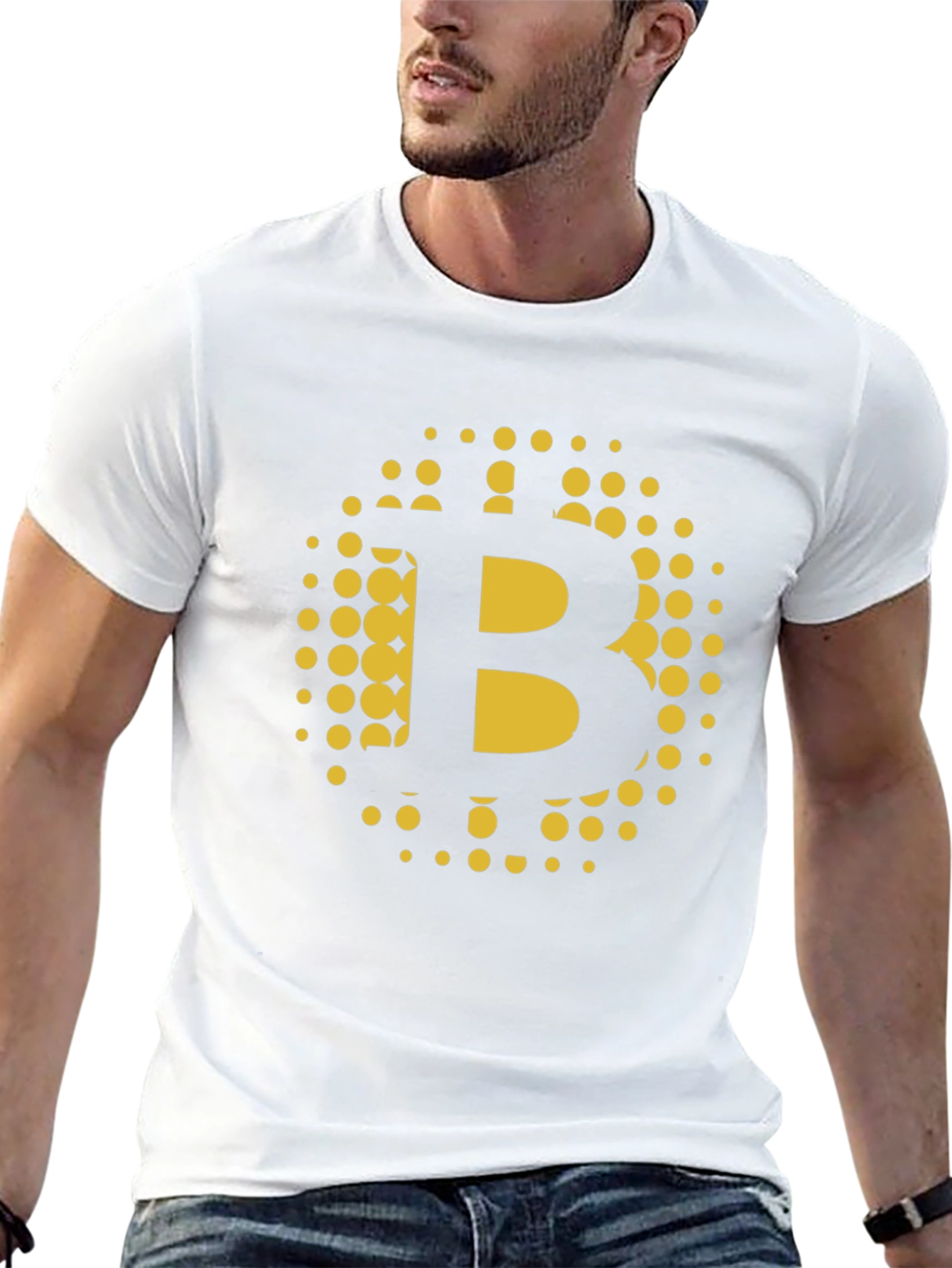 Bitcoin B Gold Dot Graphic Black T-Shirt