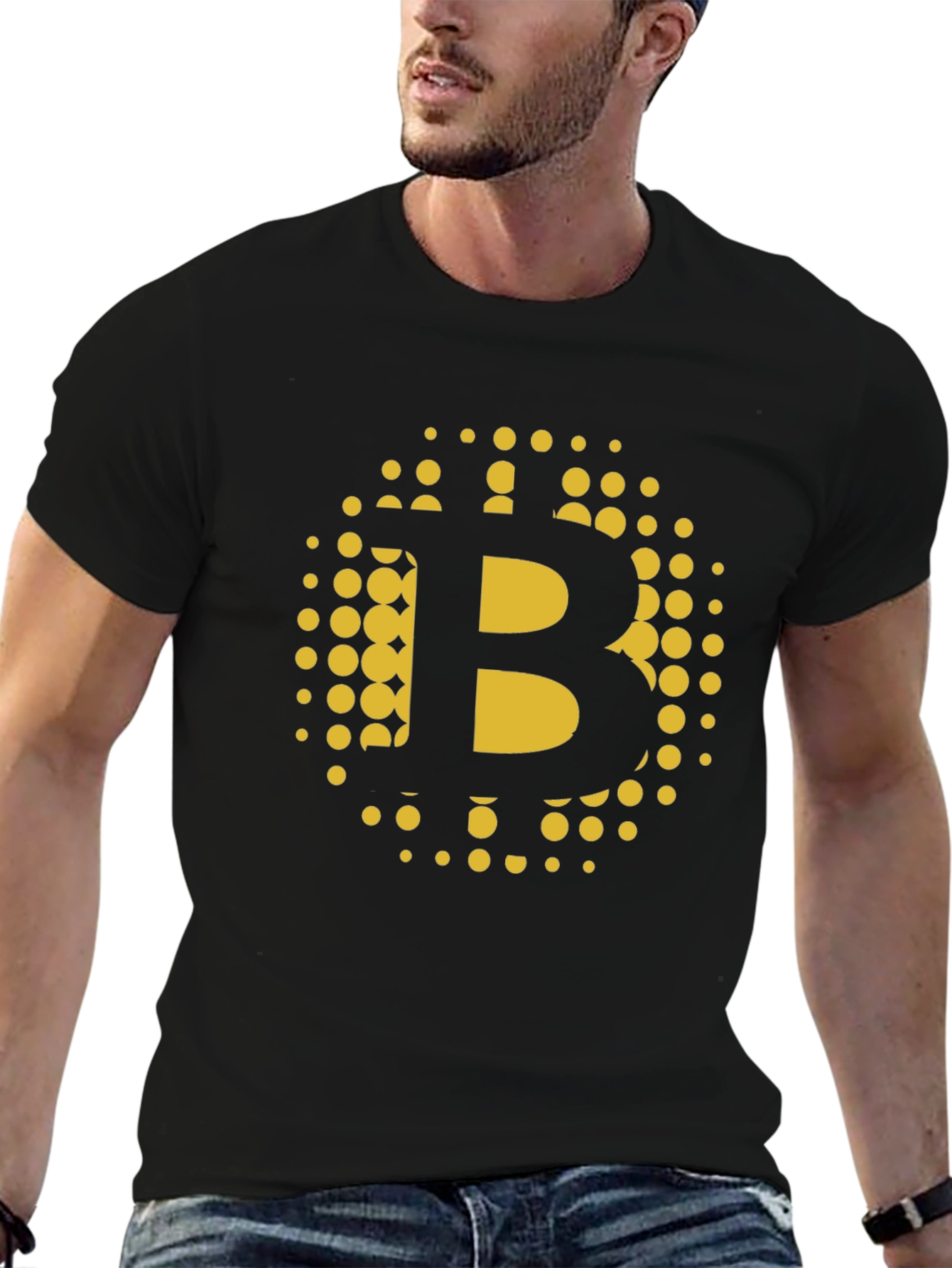 Bitcoin B Gold Dot Graphic Black T-Shirt