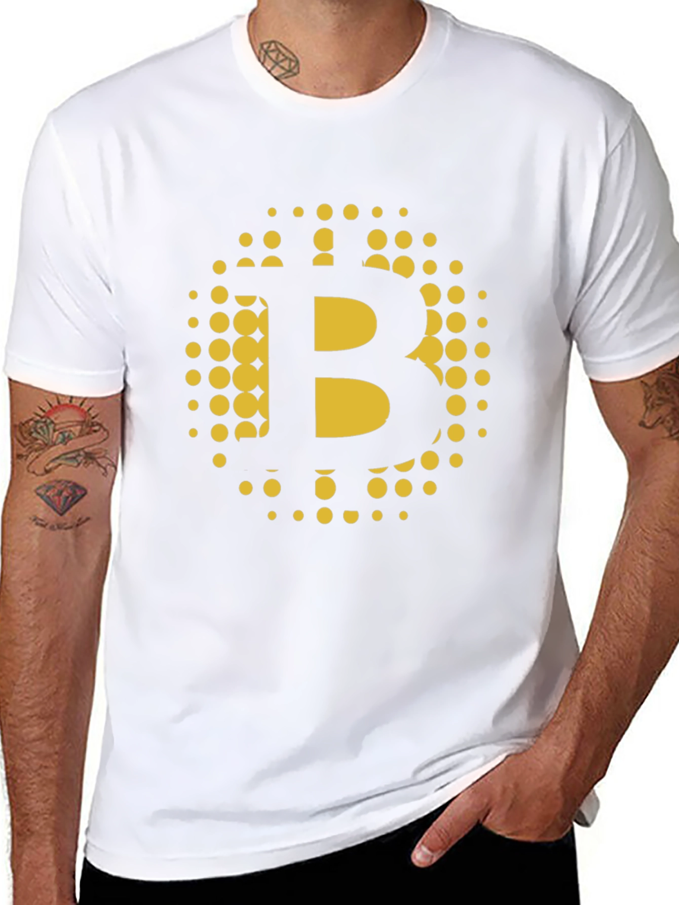 Bitcoin B Gold Dot Graphic Black T-Shirt