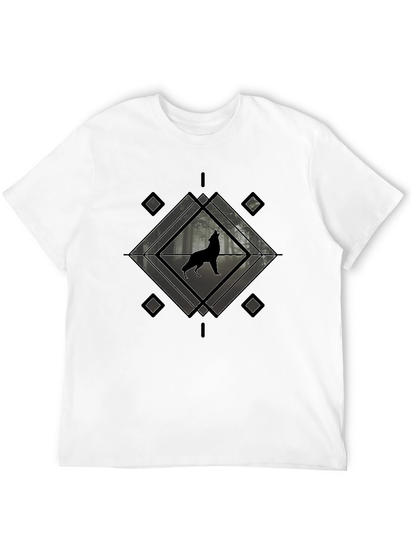 Wolf Howling T-Shirt - Geometric Design
