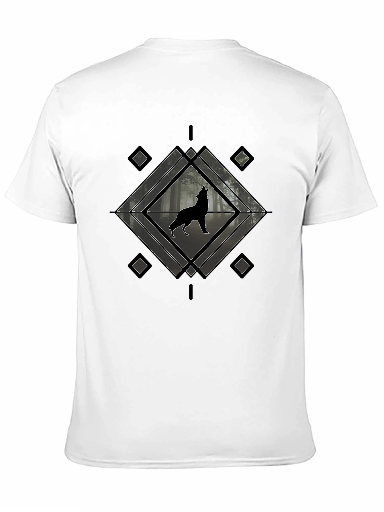 Wolf Howling T-Shirt - Geometric Design