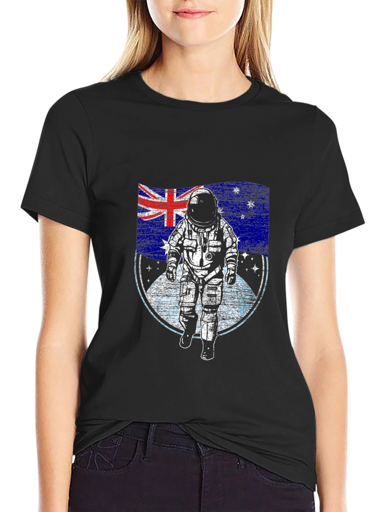 Astronaut Australian Flag Black T-Shirt