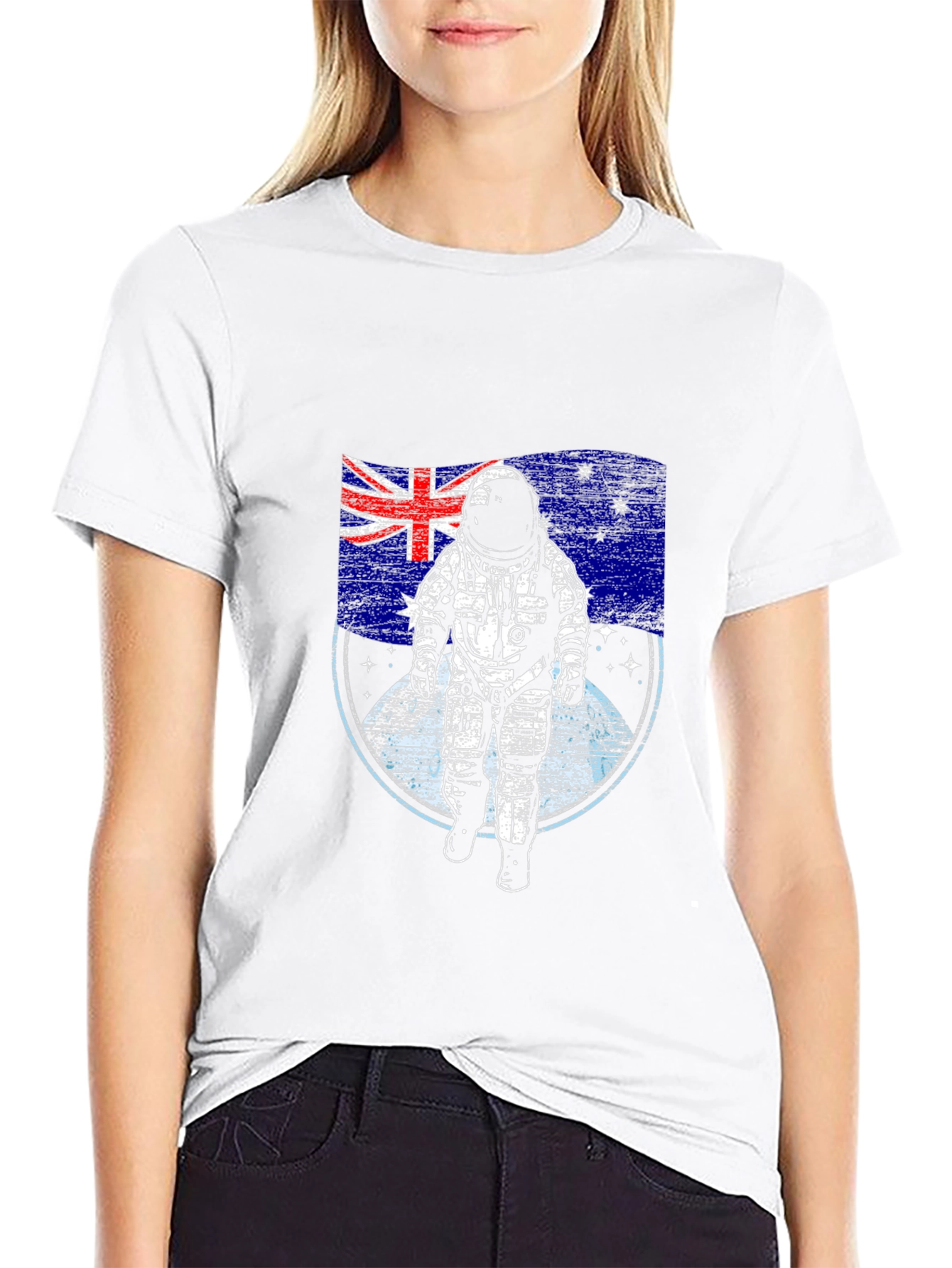 Astronaut Australian Flag Black T-Shirt