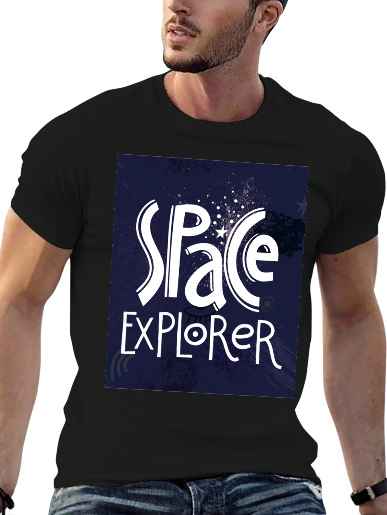 Space Explorer T-Shirt - Galaxy Design Black Tee