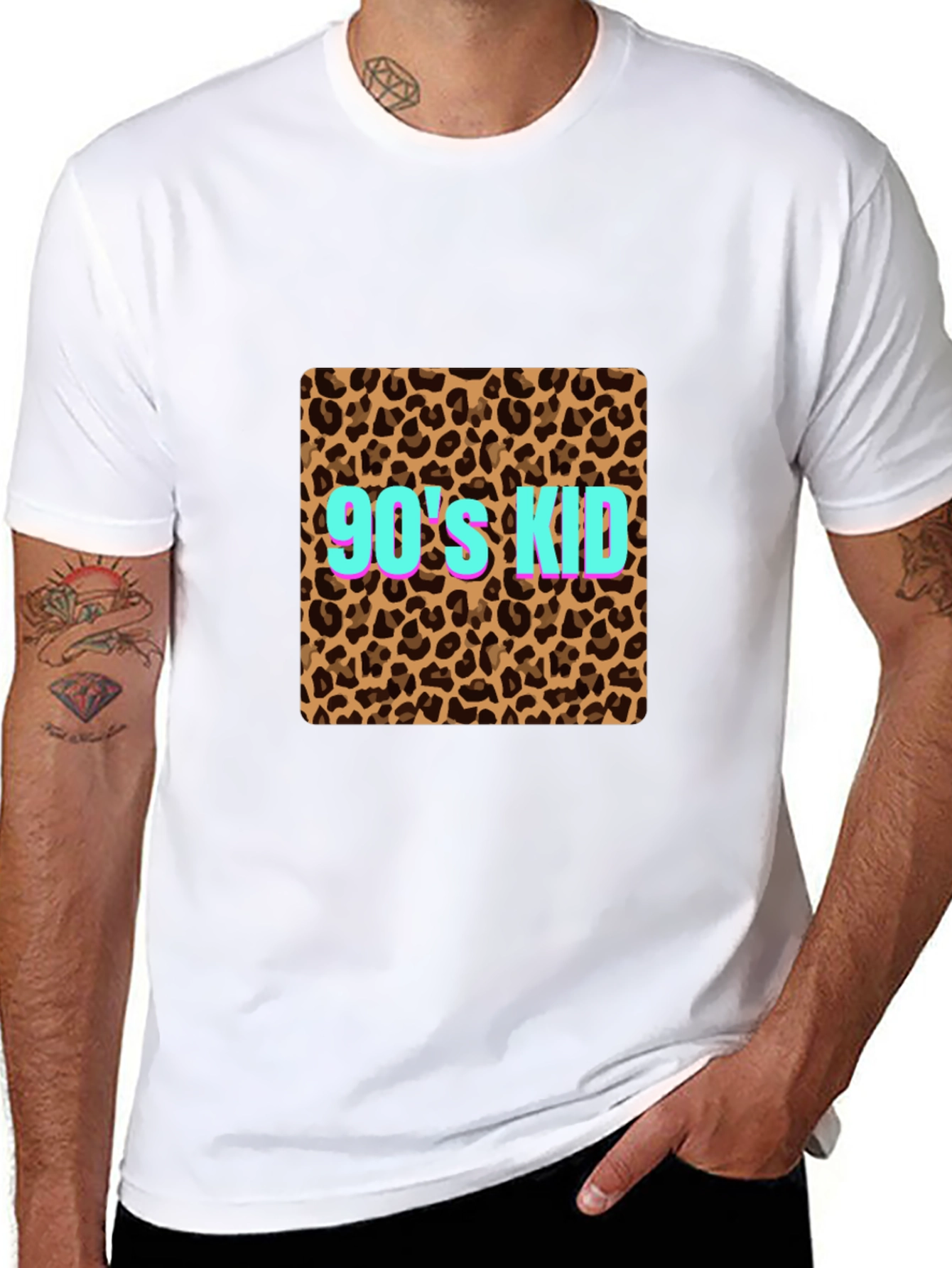 90s Kid Leopard Print Black T-Shirt