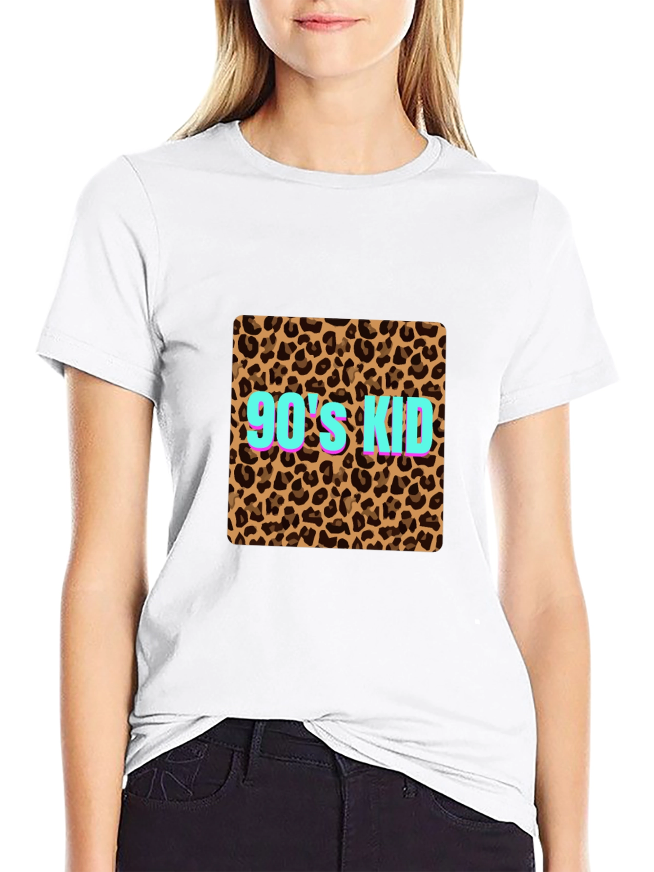 90s Kid Leopard Print Black T-Shirt