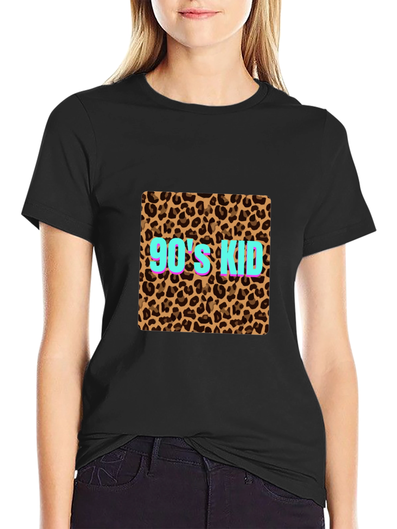 90s Kid Leopard Print Black T-Shirt