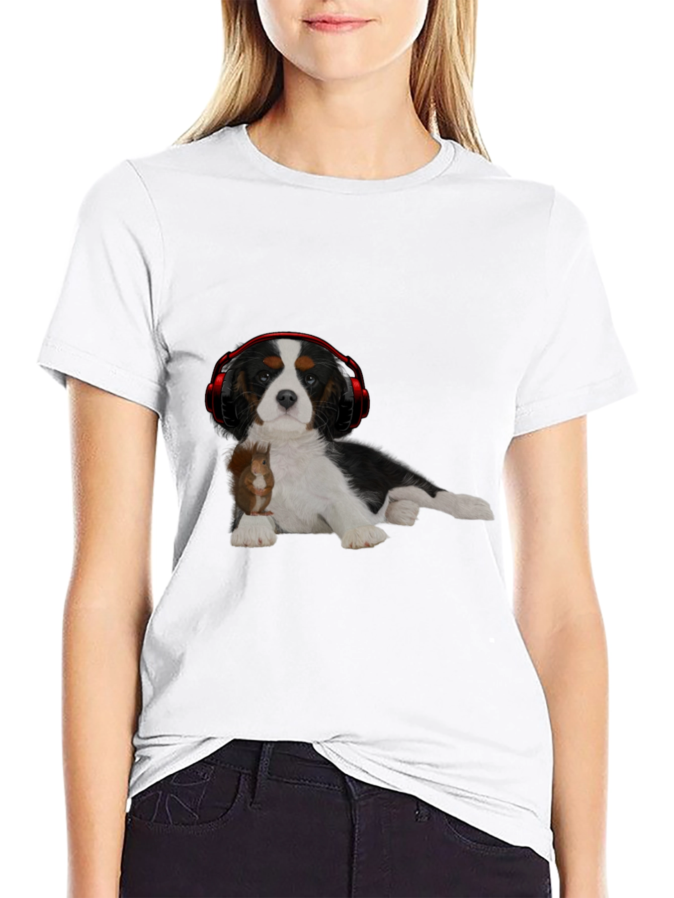Dog with Squirrel and Headphones T-Shirt