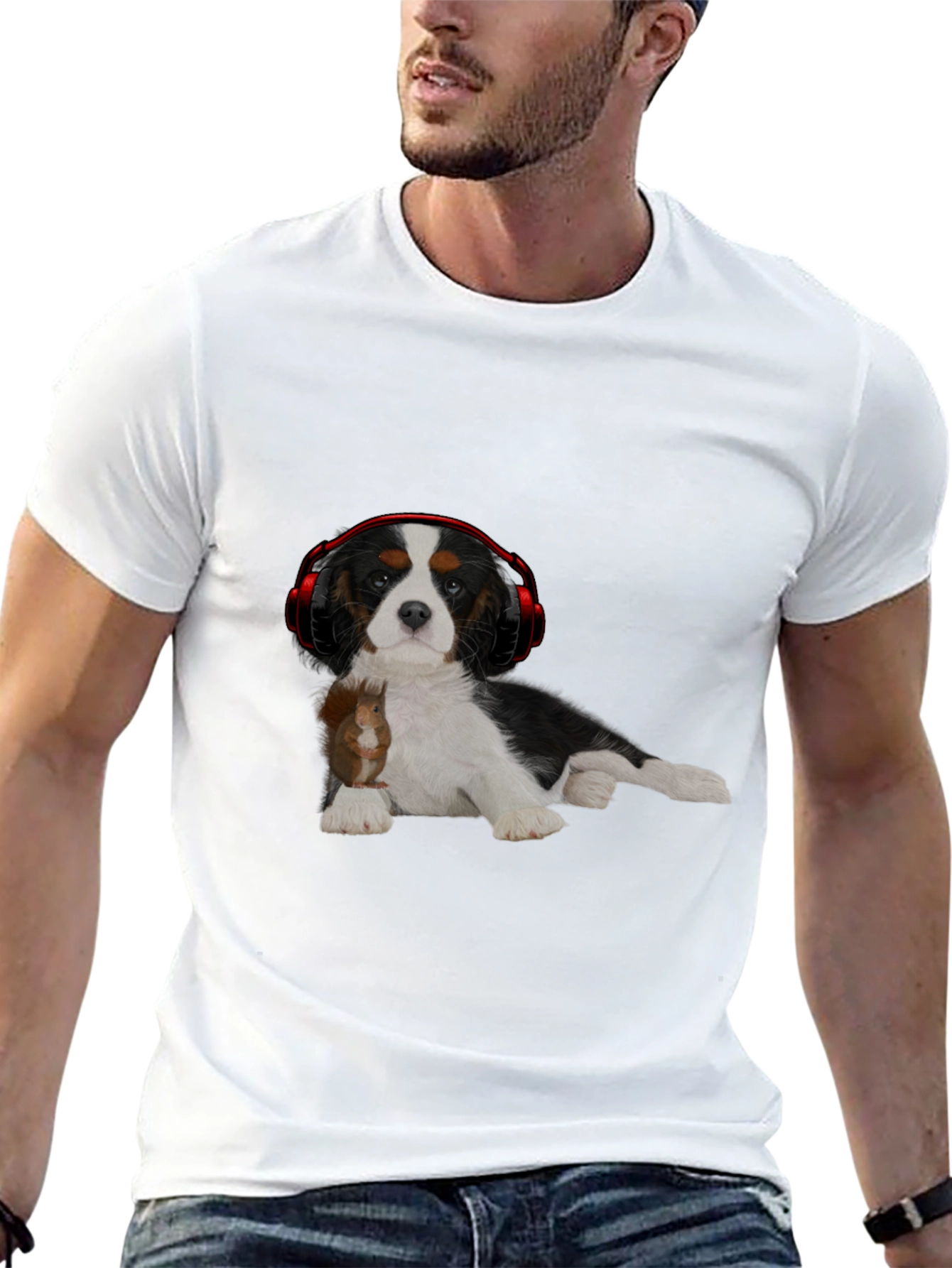 Dog with Squirrel and Headphones T-Shirt