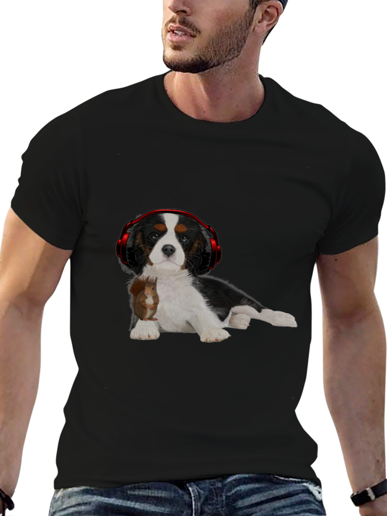 Dog with Squirrel and Headphones T-Shirt
