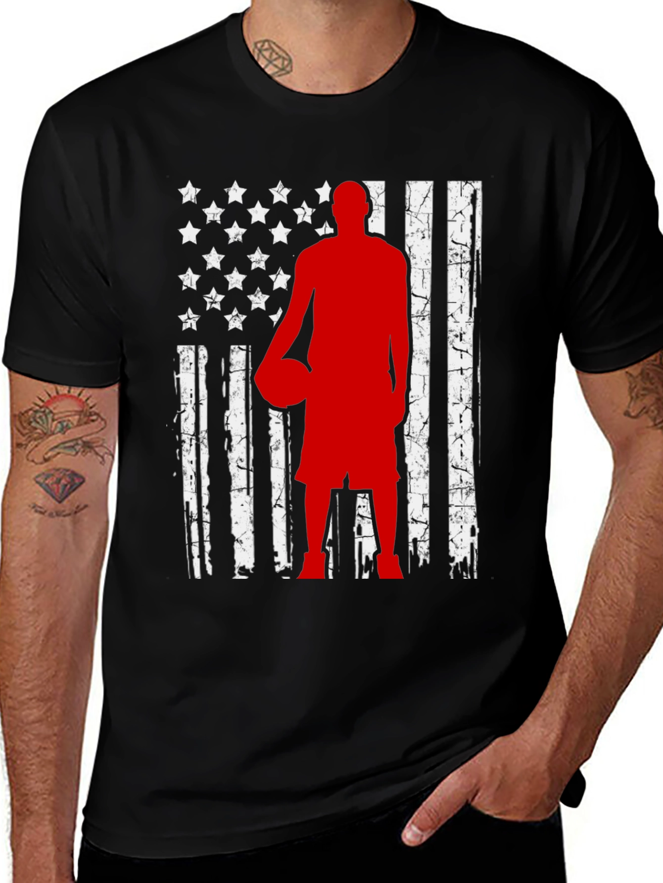 Basketball American Flag Graphic T-Shirt