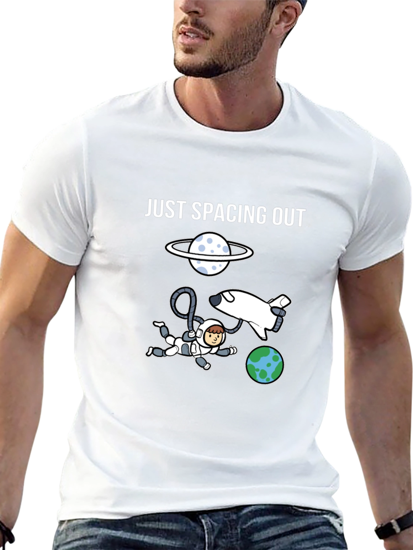 Just Spacing Out Black Graphic T-Shirt