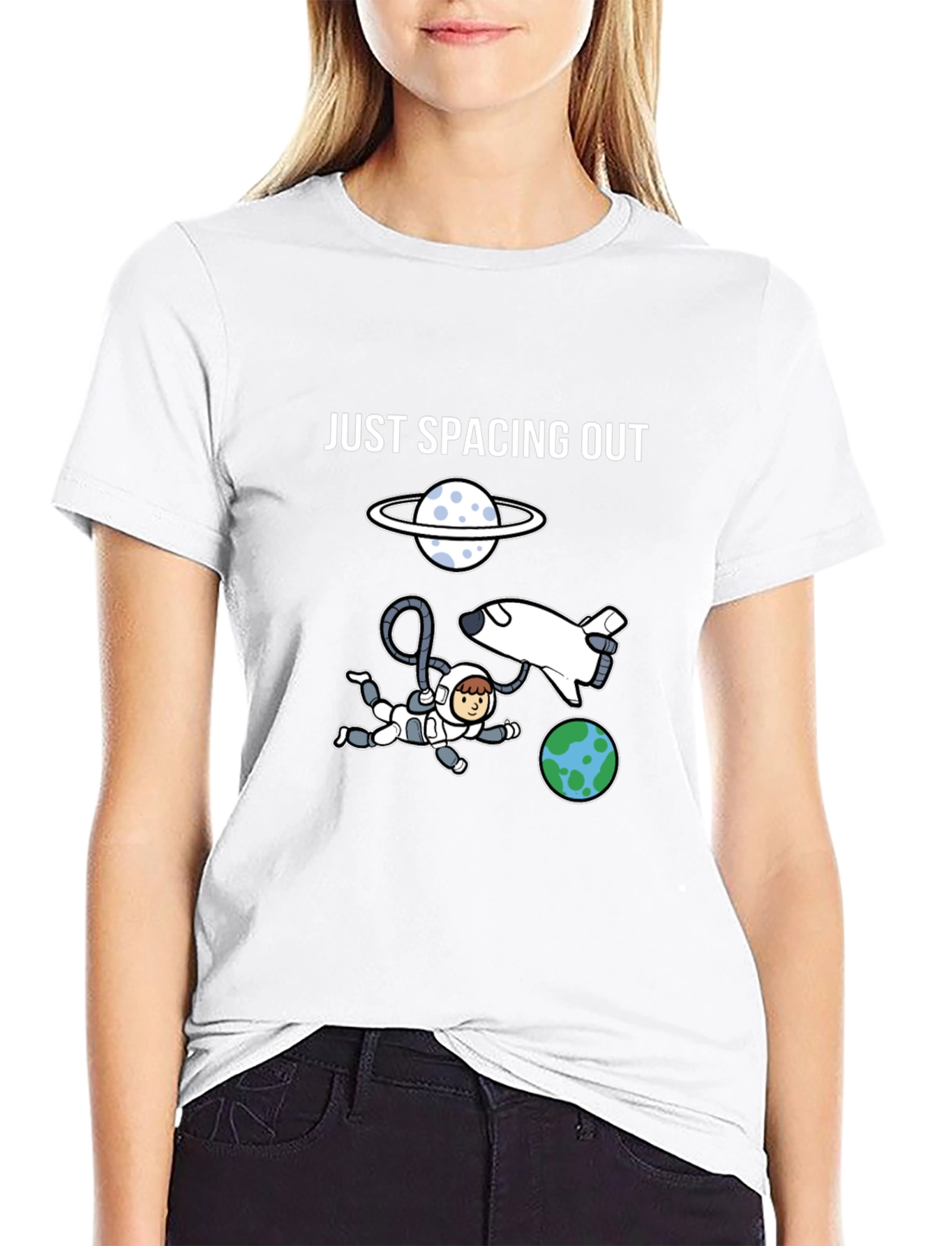 Just Spacing Out Black Graphic T-Shirt