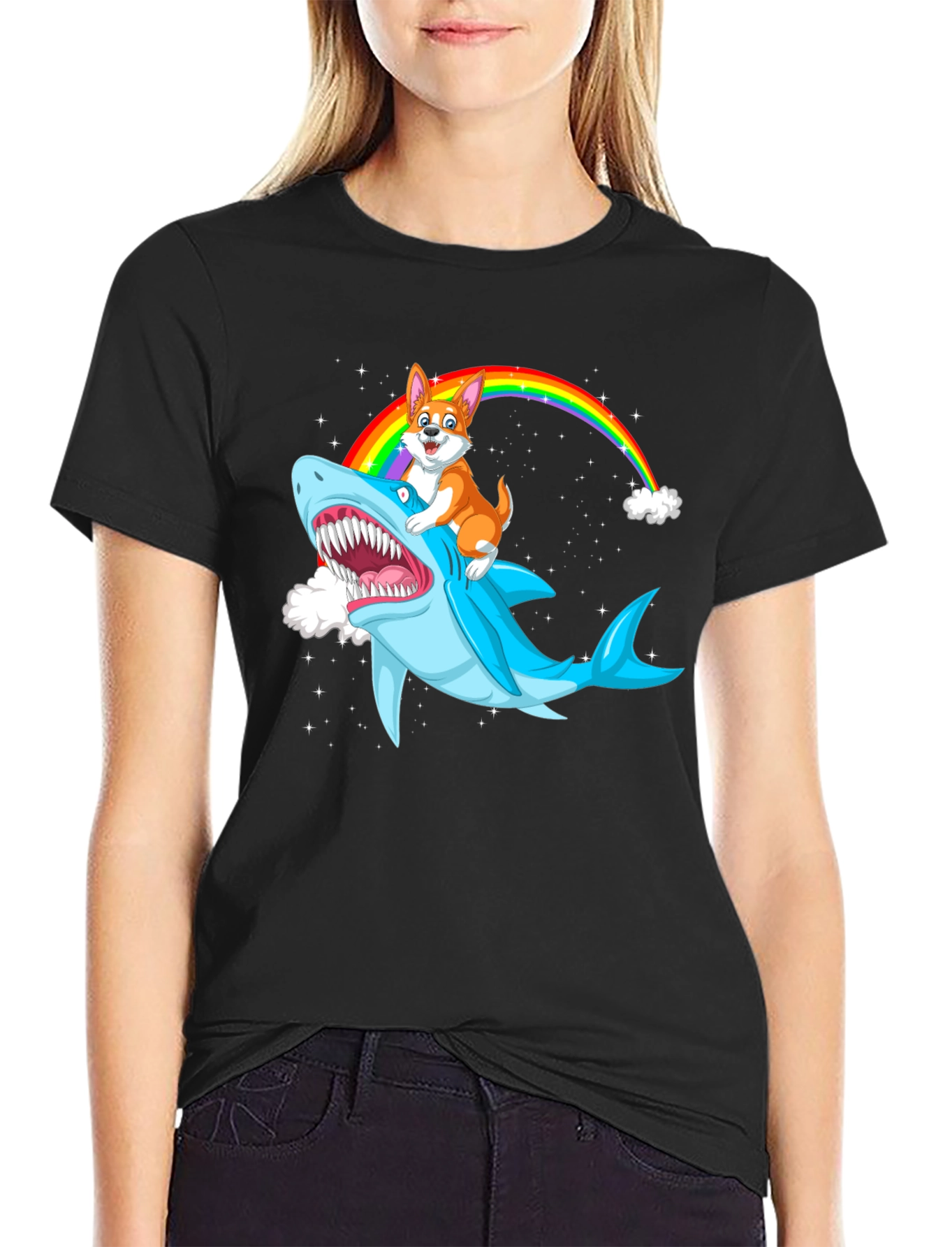 Shark Corgi Rainbow T-Shirt