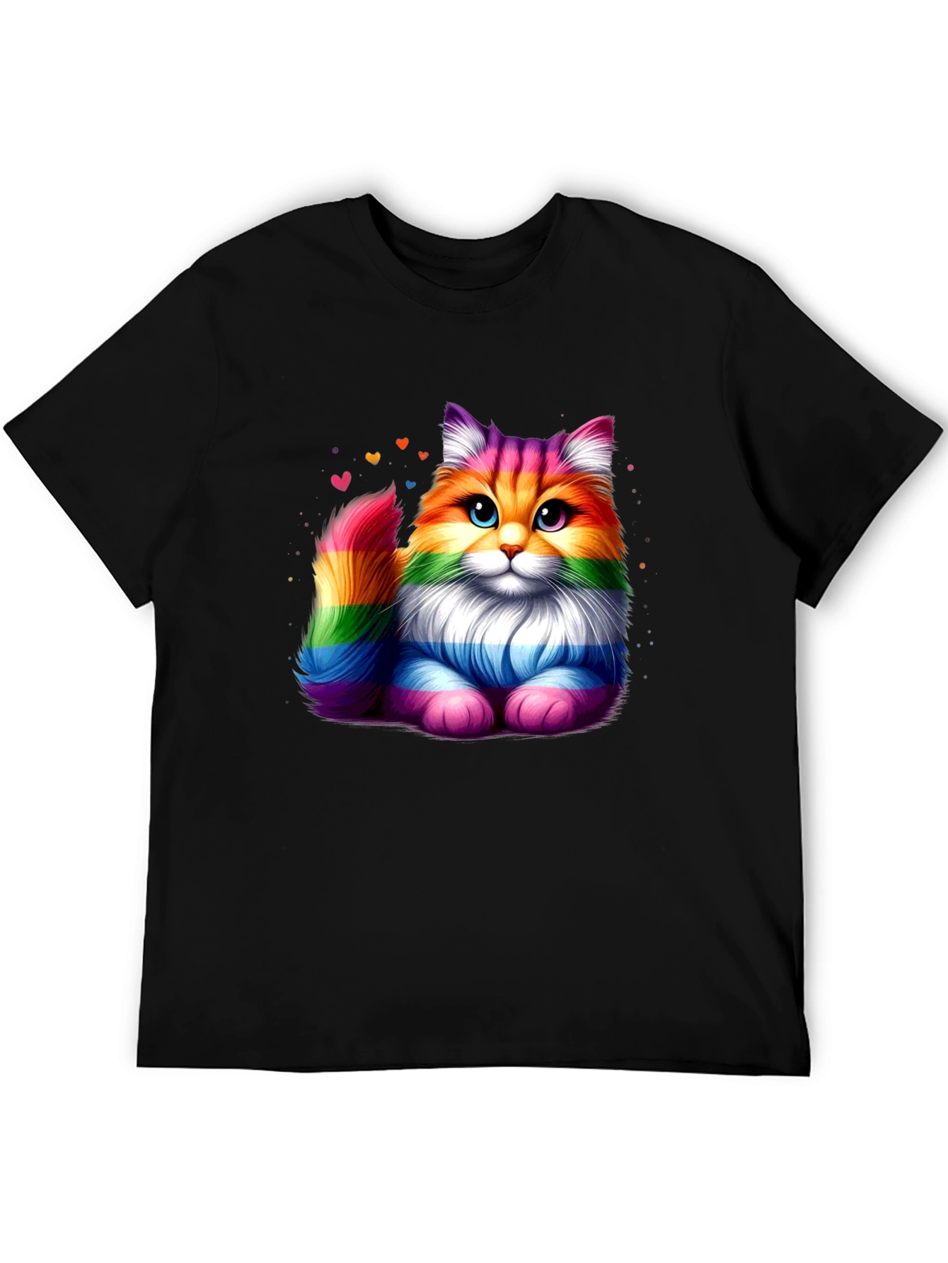 Rainbow Pride Cat Graphic Tee - Black T-Shirt