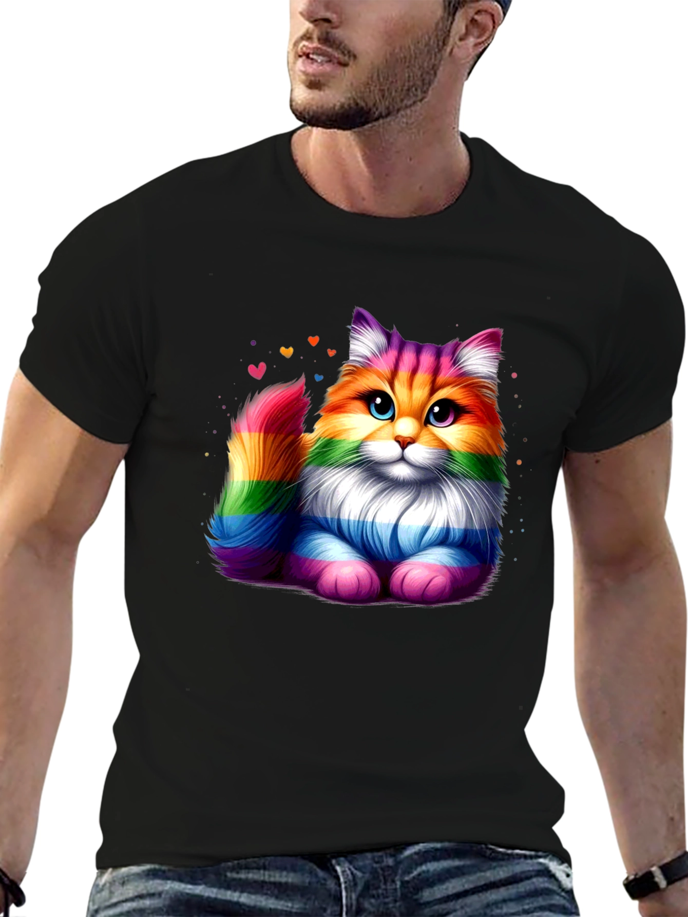 Rainbow Pride Cat Graphic Tee - Black T-Shirt