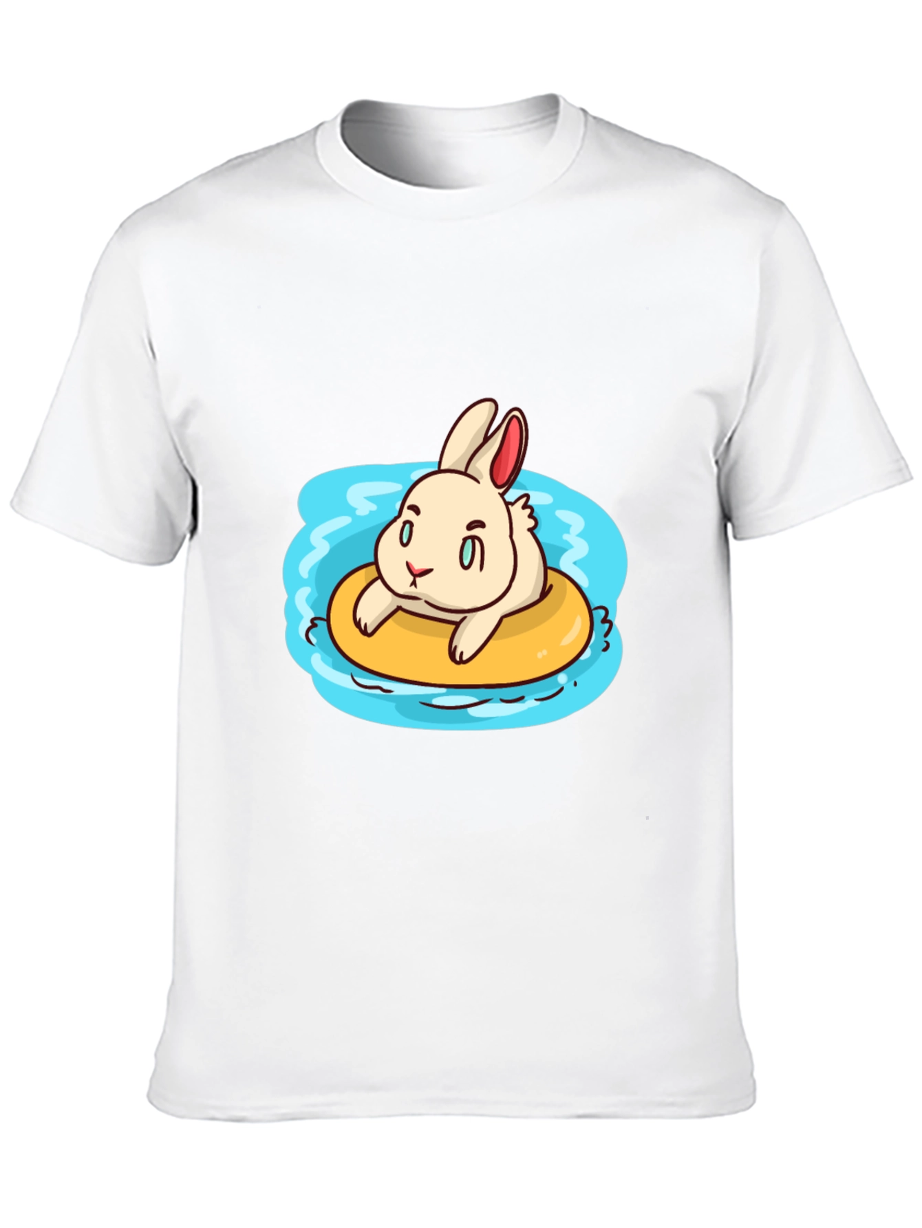 Cartoon Bunny on Float Black T-Shirt
