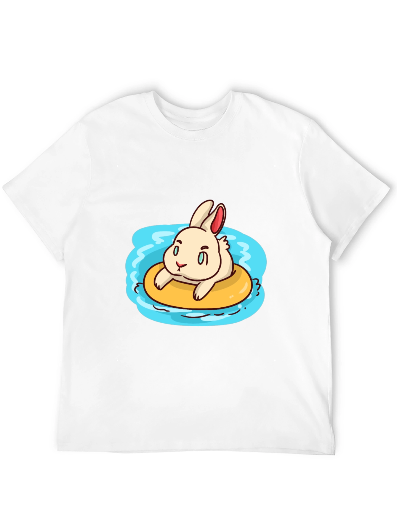 Cartoon Bunny on Float Black T-Shirt