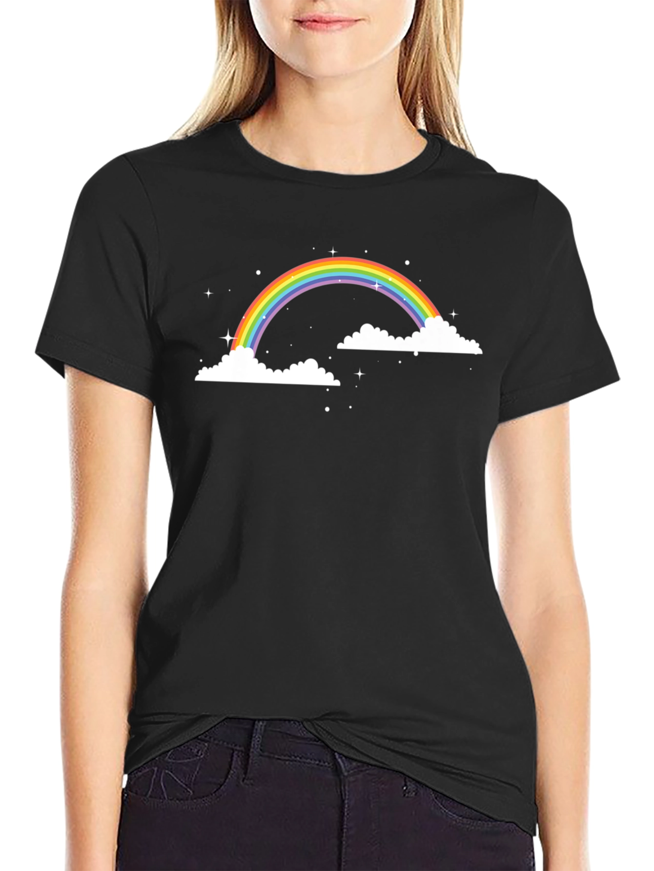 Rainbow Cloud Graphic Tee - Black Unisex T-Shirt