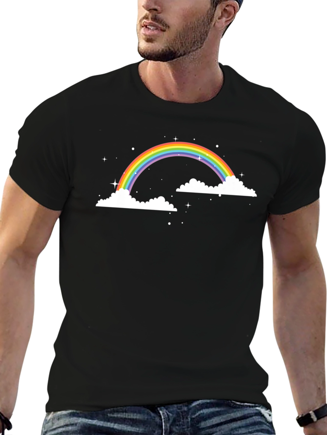 Rainbow Cloud Graphic Tee - Black Unisex T-Shirt