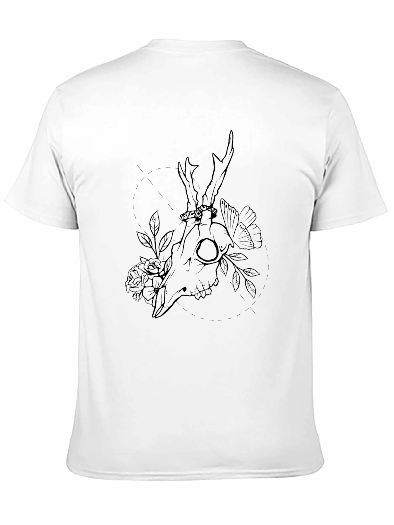 Deer Skull Floral Graphic Tee - Black Cotton