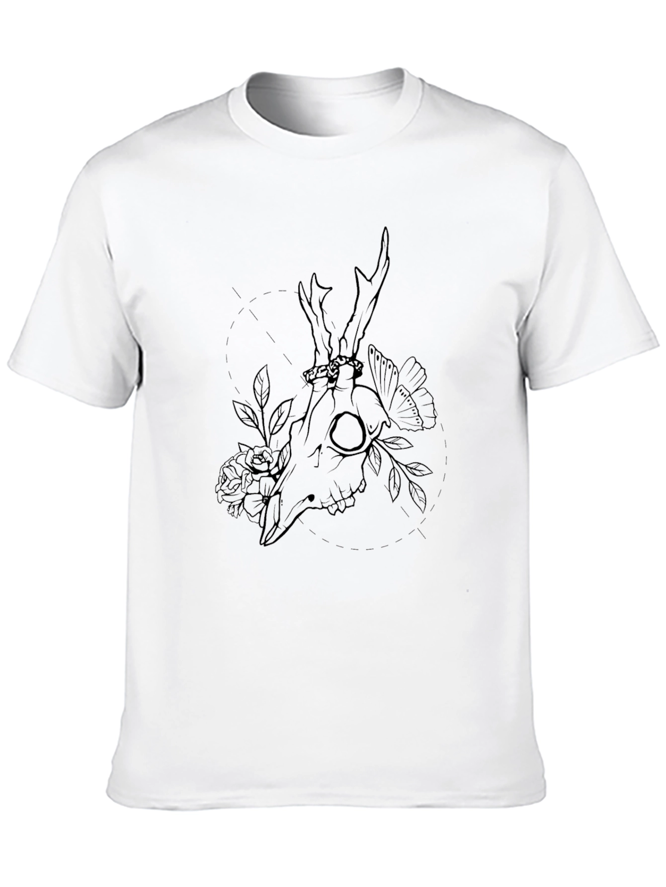 Deer Skull Floral Graphic Tee - Black Cotton