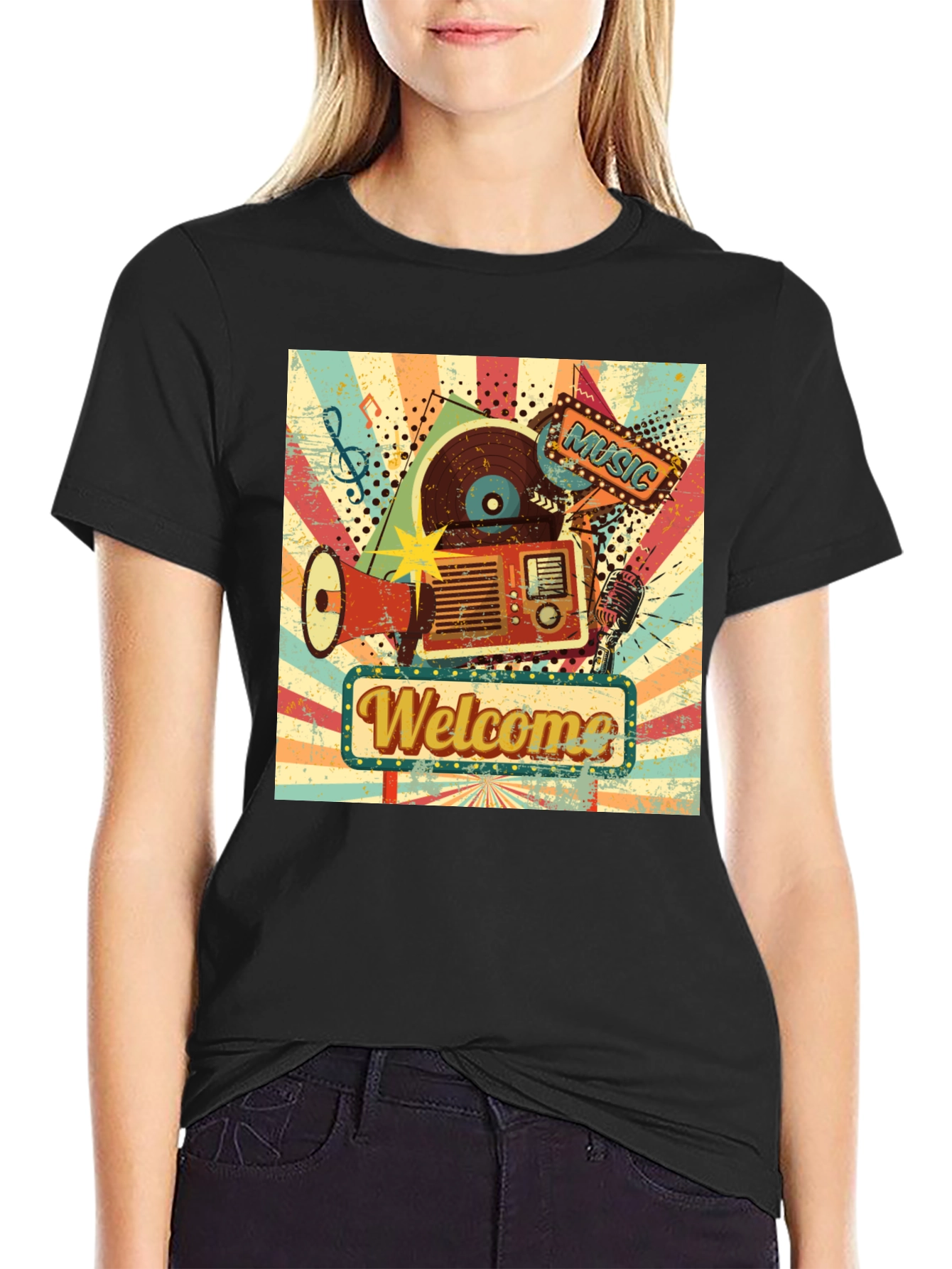 Retro Music Graphic Tee - Welcome Sign