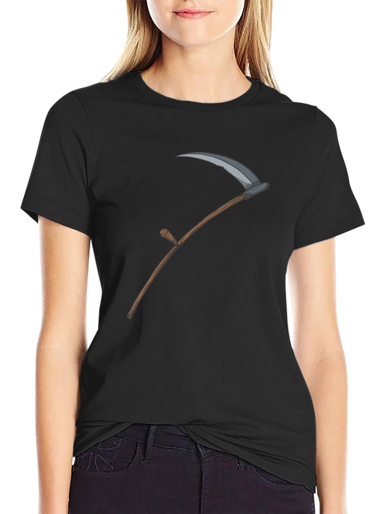 Grim Reaper Scythe Graphic Tee - Black Cotton T-Shirt