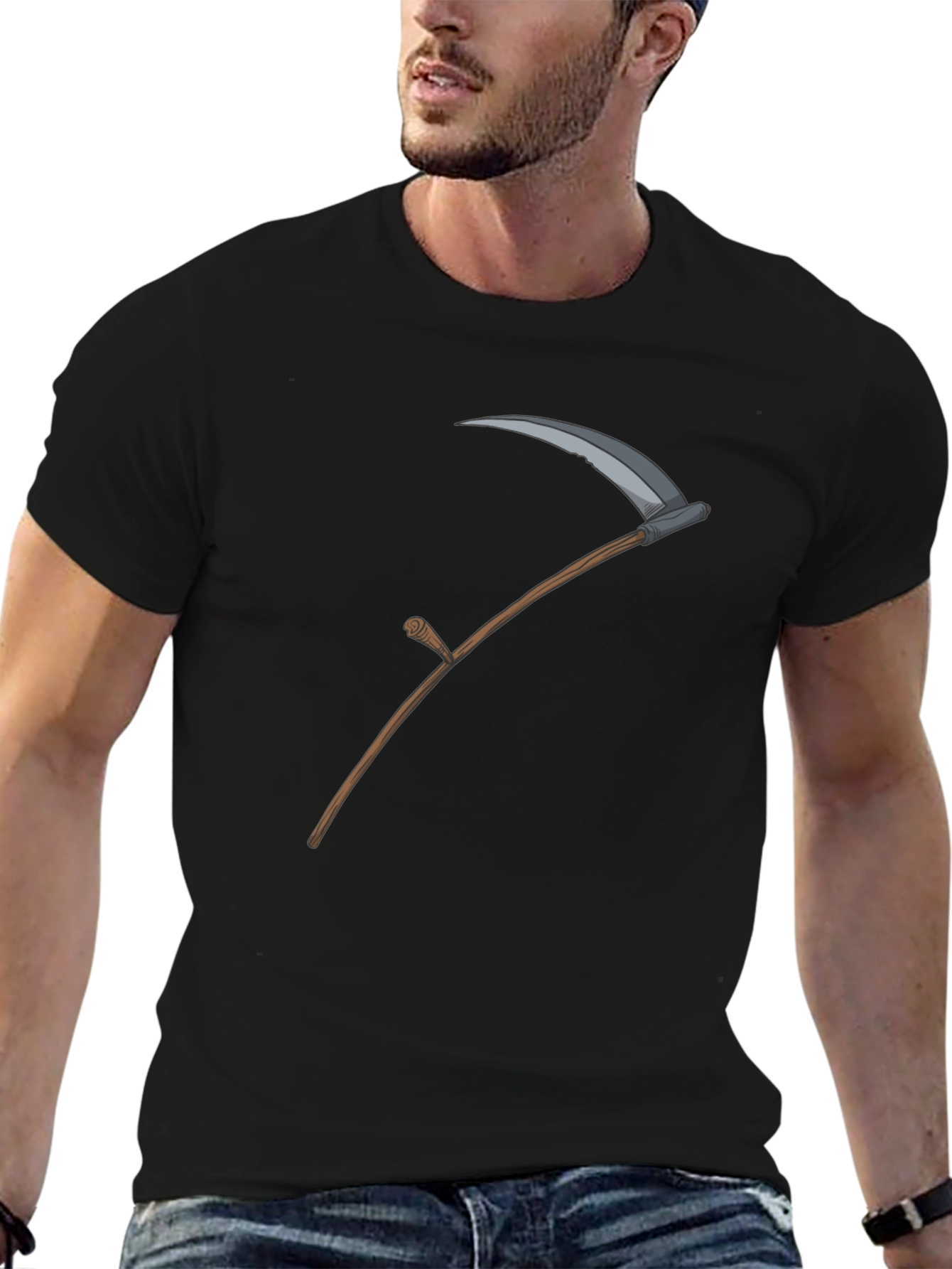Grim Reaper Scythe Graphic Tee - Black Cotton T-Shirt