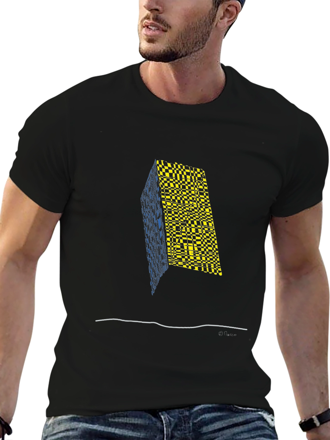 Abstract Geometric Print Mens Black T-Shirt