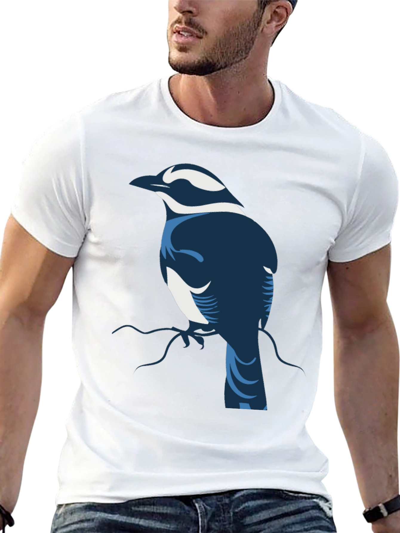Stylized Bird Graphic Tee - Black Cotton Blend