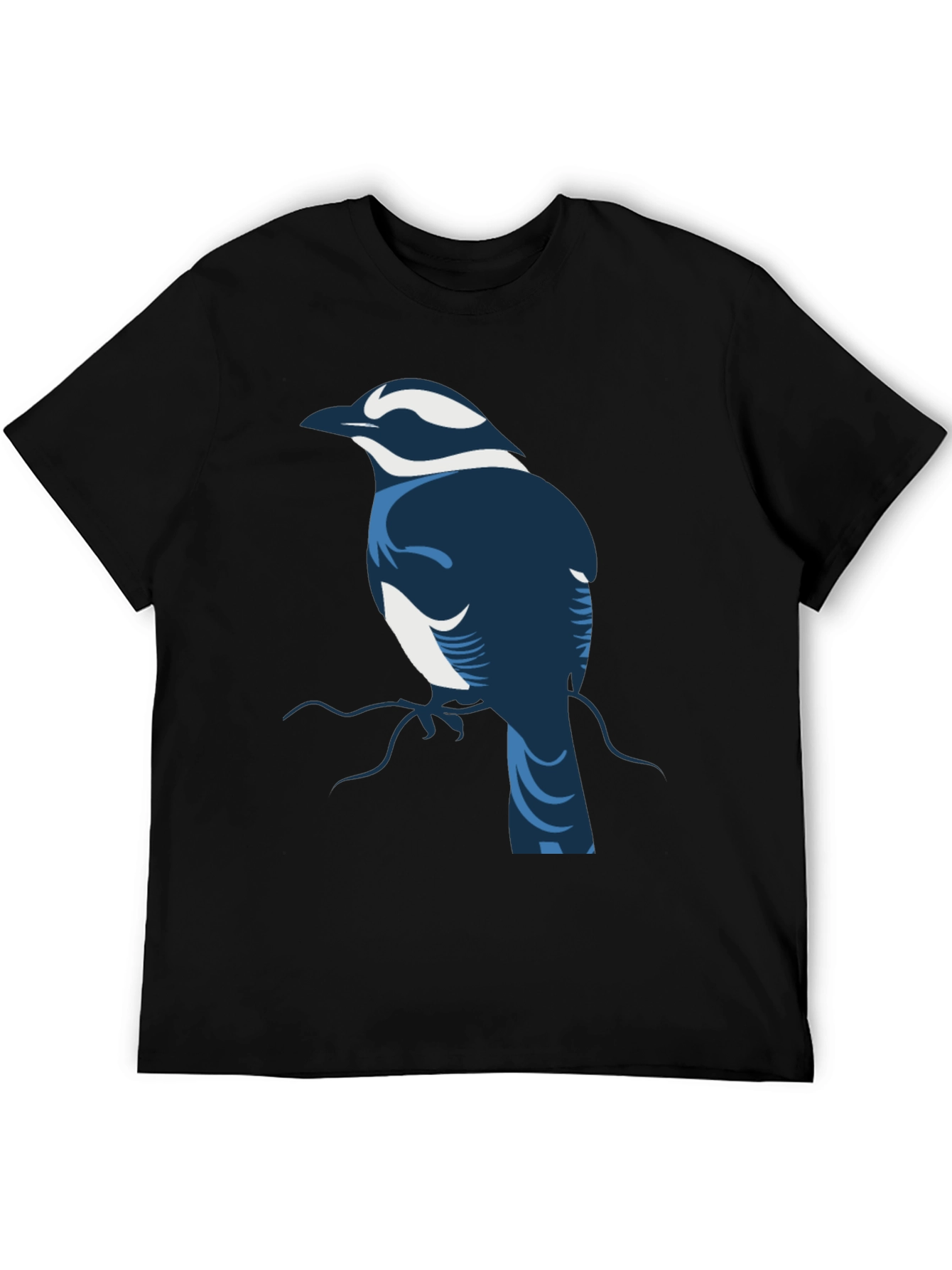 Stylized Bird Graphic Tee - Black Cotton Blend