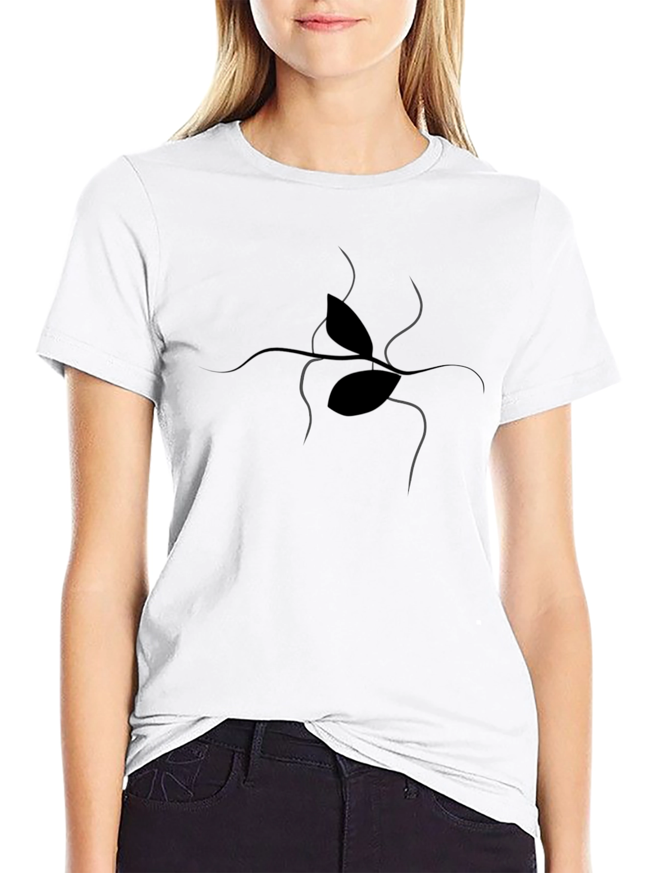 Black T-Shirt with Abstract Plant Design
