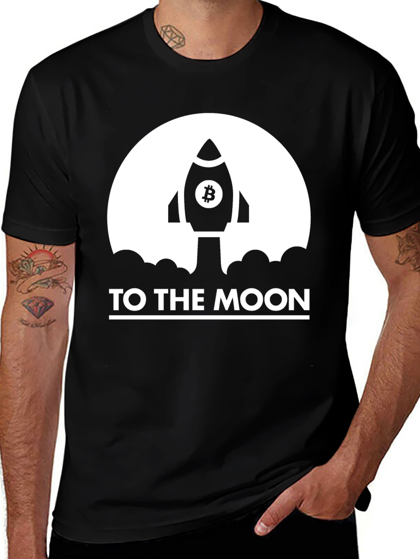 Bitcoin Rocket To The Moon Black T-Shirt