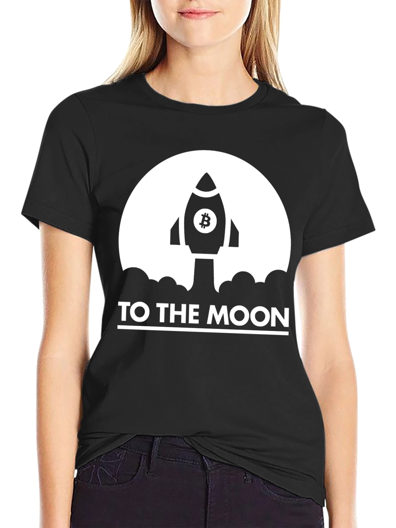 Bitcoin Rocket To The Moon Black T-Shirt