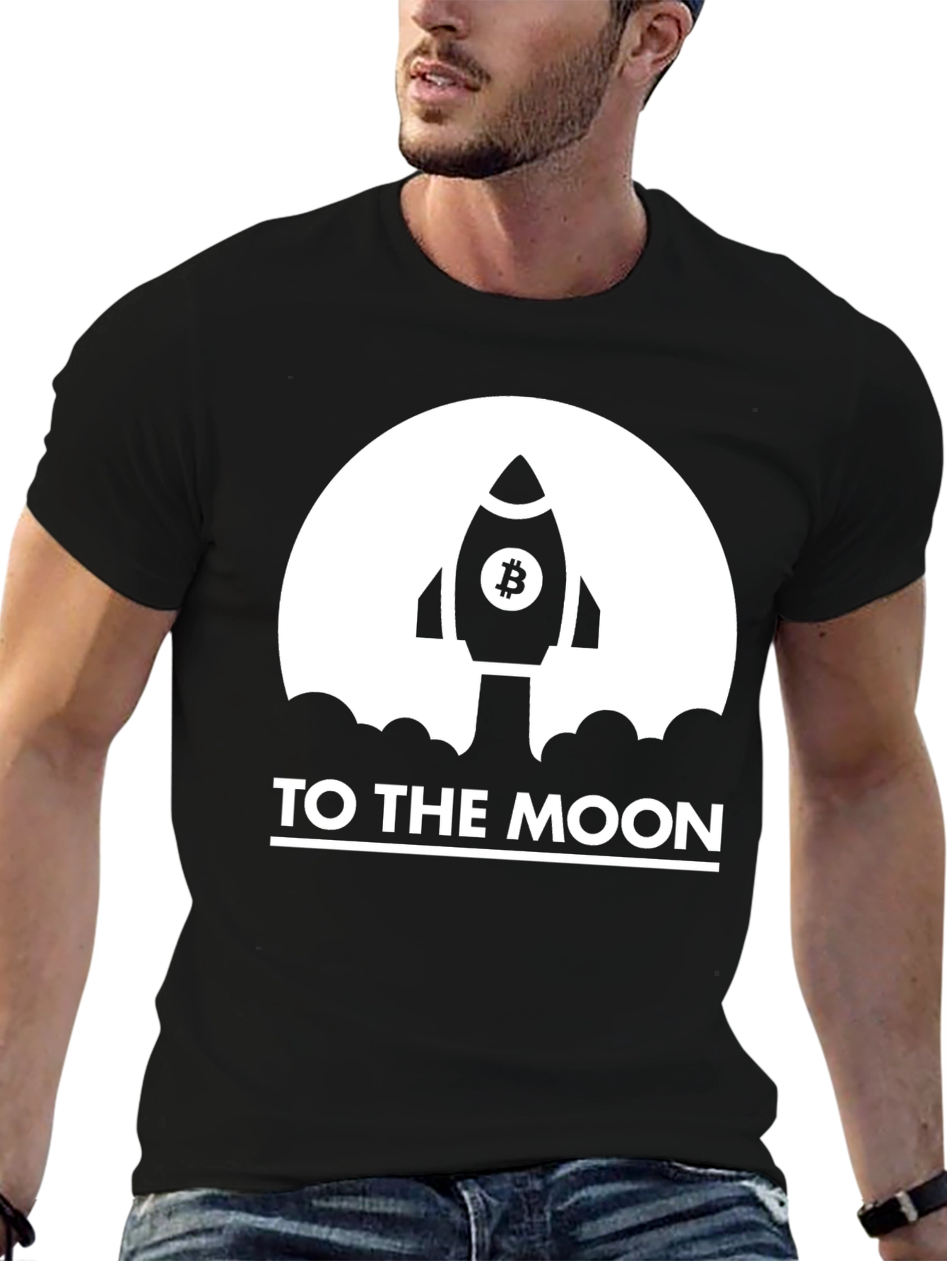 Bitcoin Rocket To The Moon Black T-Shirt
