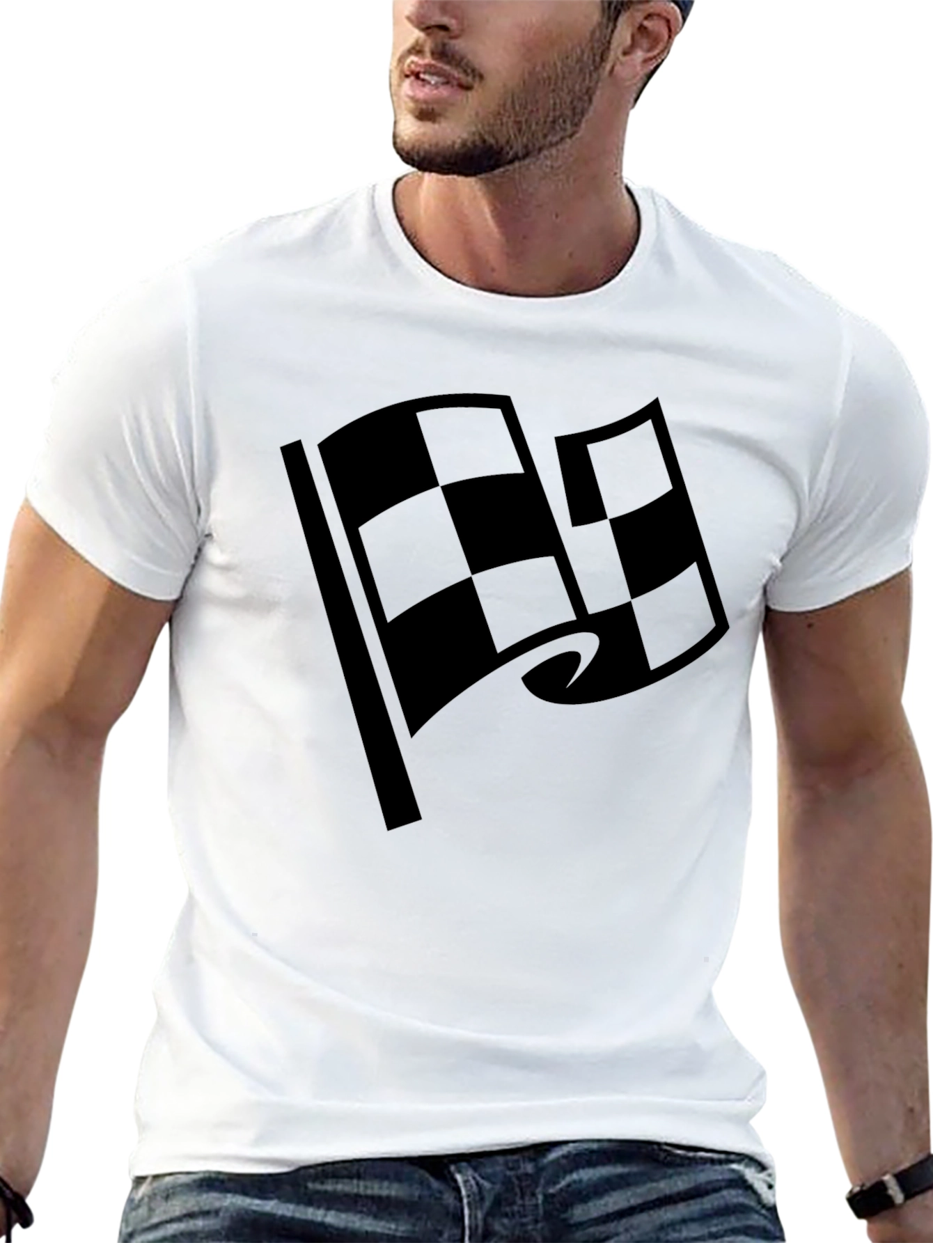 Black Racing Flag Graphic Tee - Checkered Design